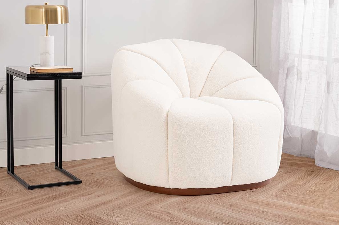 Sillon Hygge boucle blanco redondo base madera