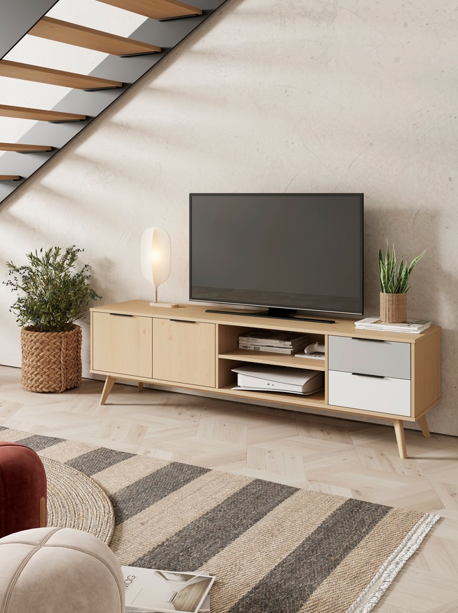 mueble tv roble claro elfa 180 cm