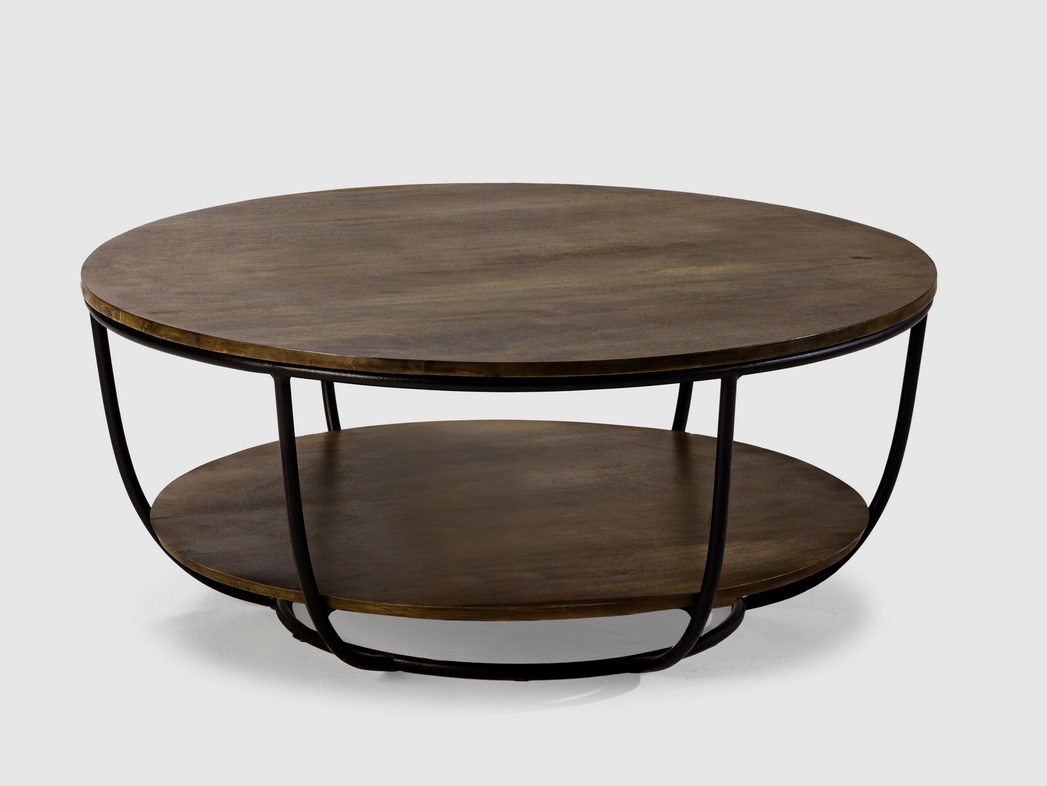 Mesa de centro Delhi madera mango acero negro 90 cm