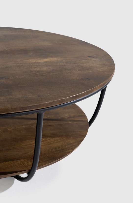 Mesa de centro Delhi madera mango acero negro 90 cm