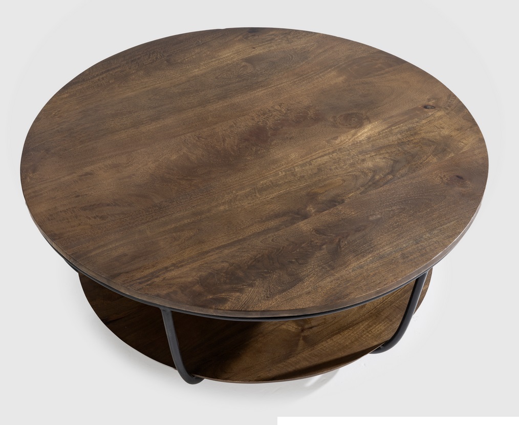 Mesa de centro Delhi madera mango acero negro 90 cm