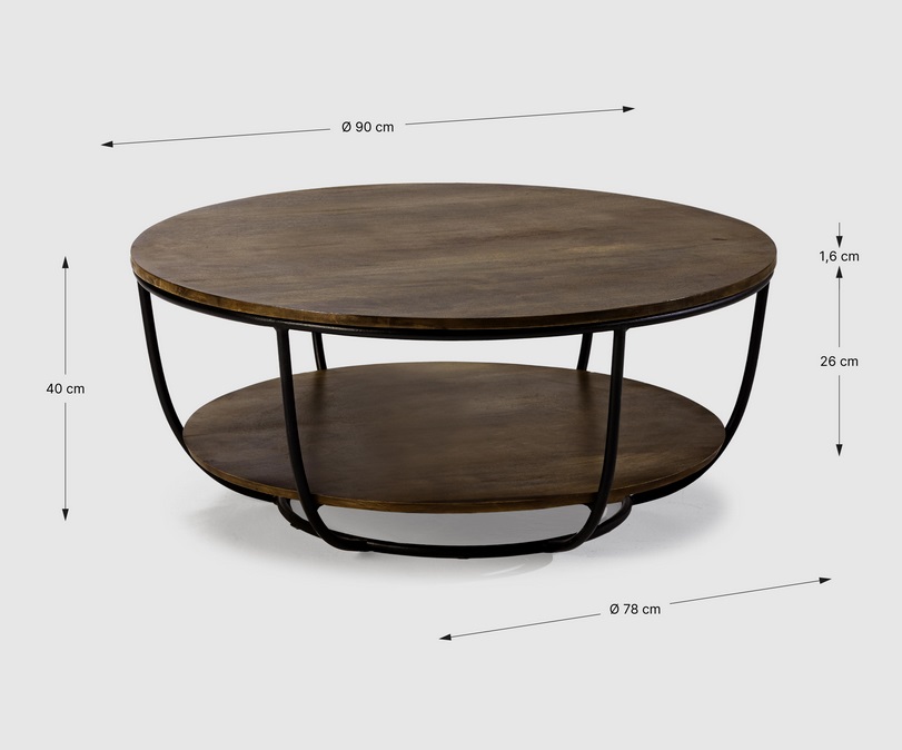 Mesa de centro Delhi madera mango acero negro 90 cm