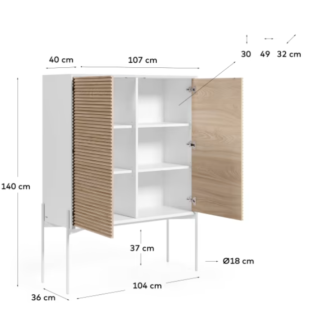 Aparador alto Aurora chapa de fresno y lacado blanco 107x140 cm