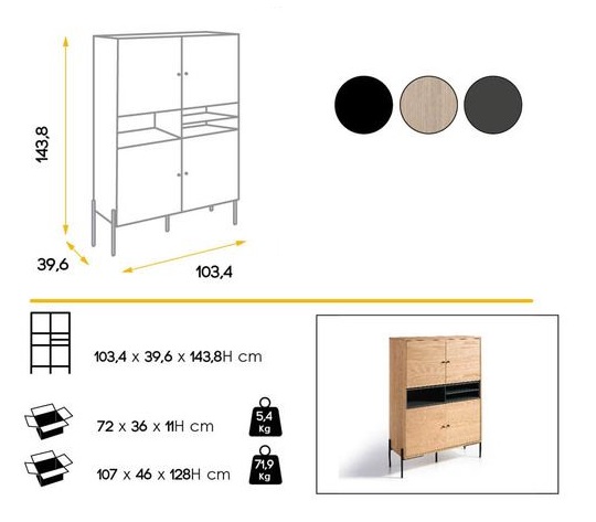 Aparador Canada roble acero negro 103x143