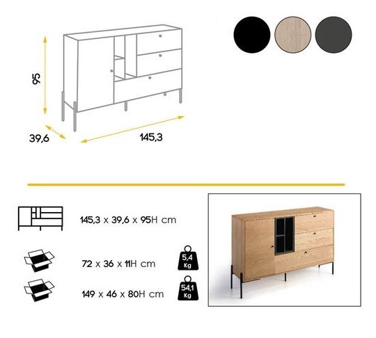 Aparador canada roble acero negro 145x95