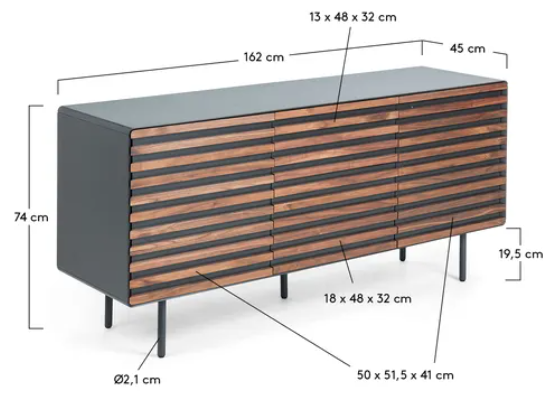 Aparador Brownie chapa de nogal 162x74 cm