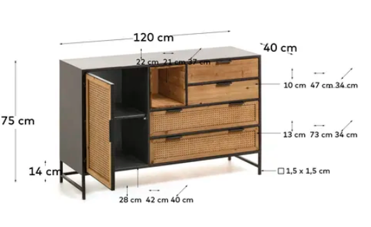 Aparador Dakar madera maciza de abeto 120 x 75 cm