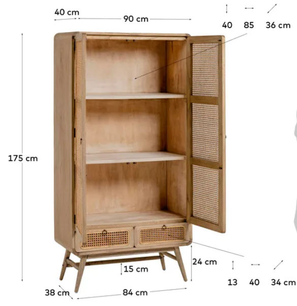 Aparador Dakar madera natural ratan trenzado 90x175 cm