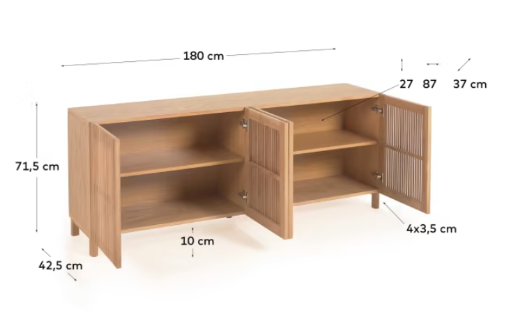 Aparador Beneteau madera maciza y chapa de roble 180x71,5 cm