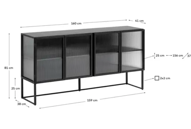 Aparador Opium acero negro y cristal templado 160x81 cm