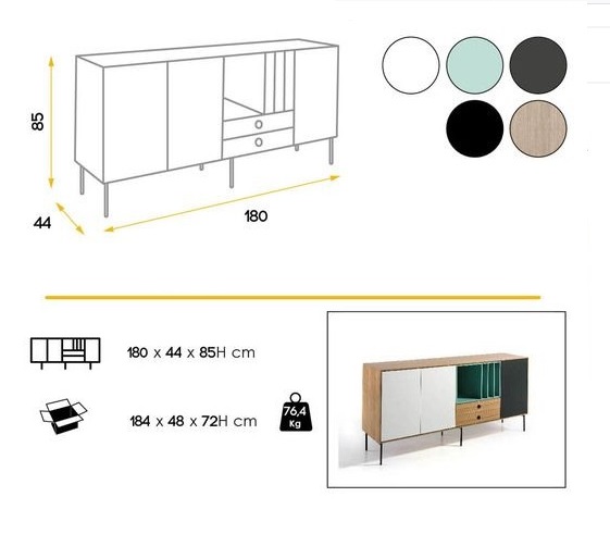 Aparador Aura nordico multicolor 180x76