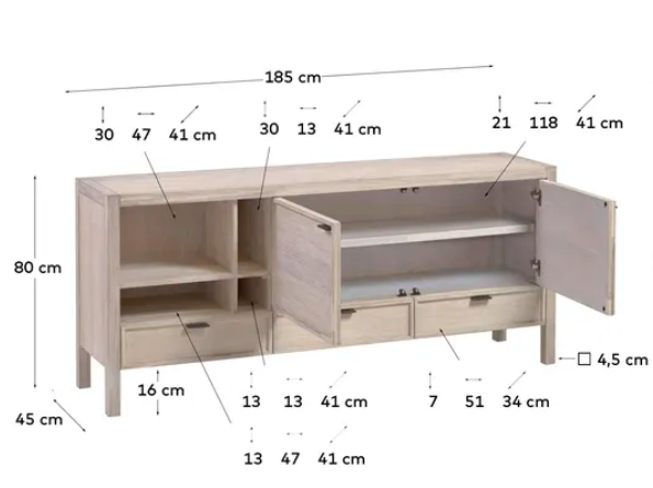 Aparador Tristan madera maciza de acacia 185x80 cm