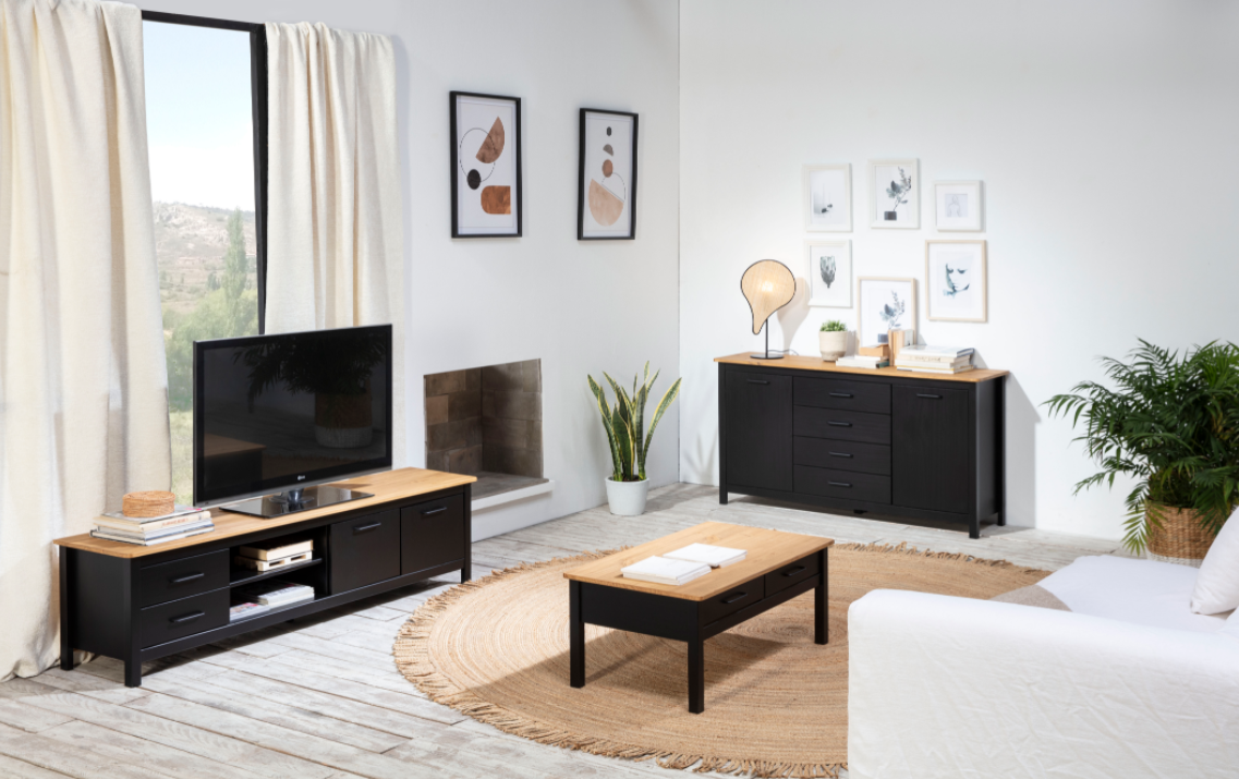 Mueble TV Vega madera de pino negro 158cm