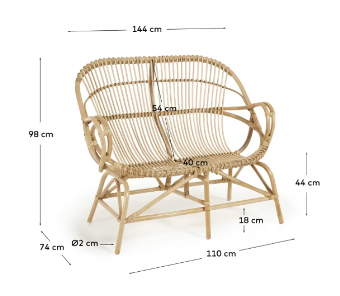 Banco Luisiana de ratán con acabado natural 114 cm
