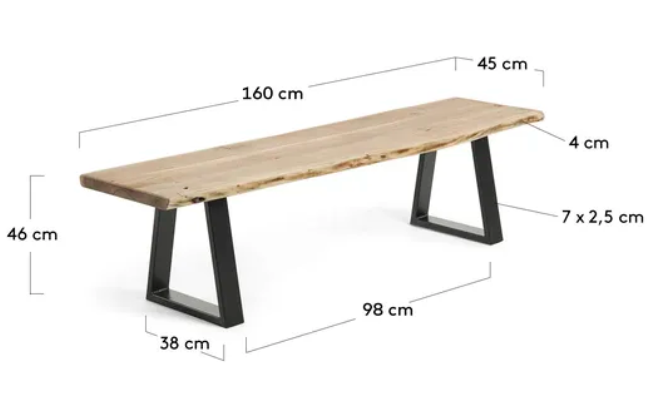 Banco Wave madera acacia natural metal 160cm