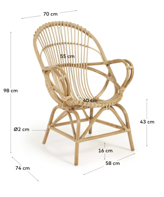 Butaca Luisiana de ratán con acabado natural