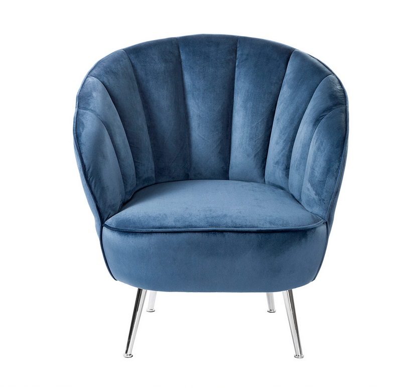 Sillon Abanico terciopelo azul patas acero