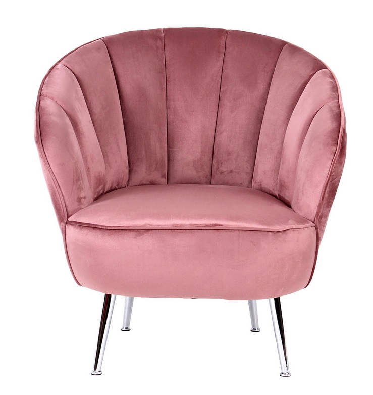 Sillon Abanico terciopelo rosa patas acero