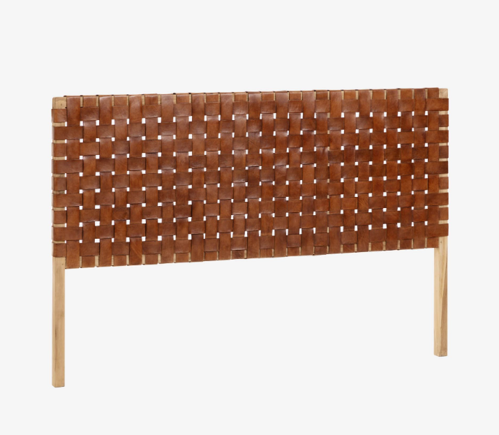 Cabecero de diseño Oysho madera de teca y piel marrón 153x110cm