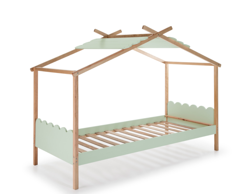 Cama Cabaña juventil Nuvem madera de pino verde 90x190 cm