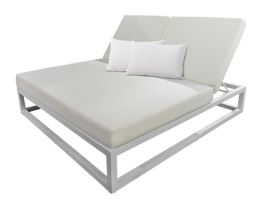 Cama balinesa aluminio blanco tapizado nautico