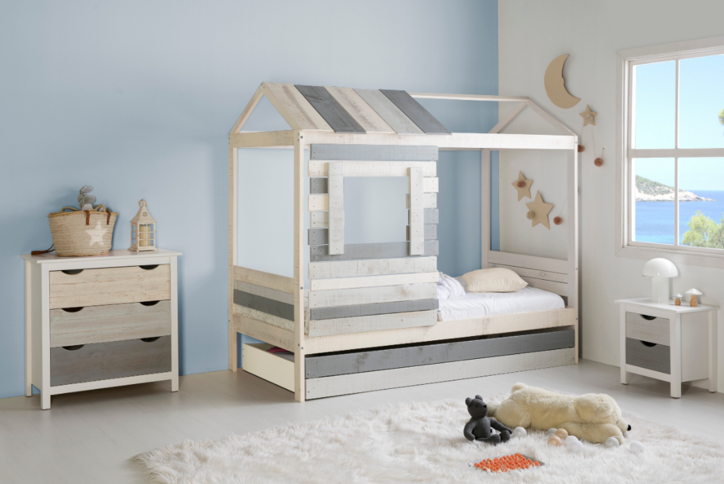 Cama cabaña juventil Sia-2 madera de pino 90x190 cm