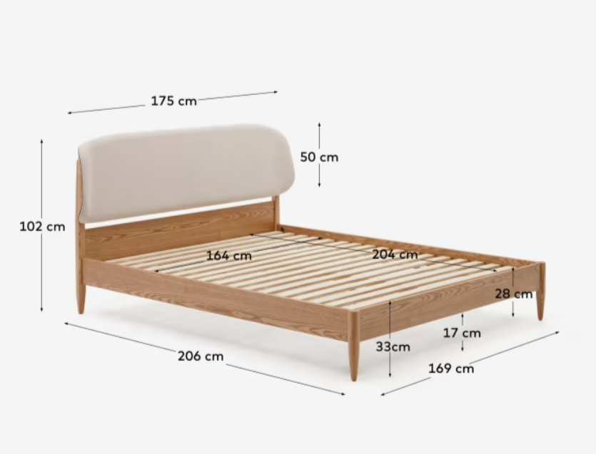 Cama Belen madera de fresno y cabecero tapizado blanco 160x200 cm