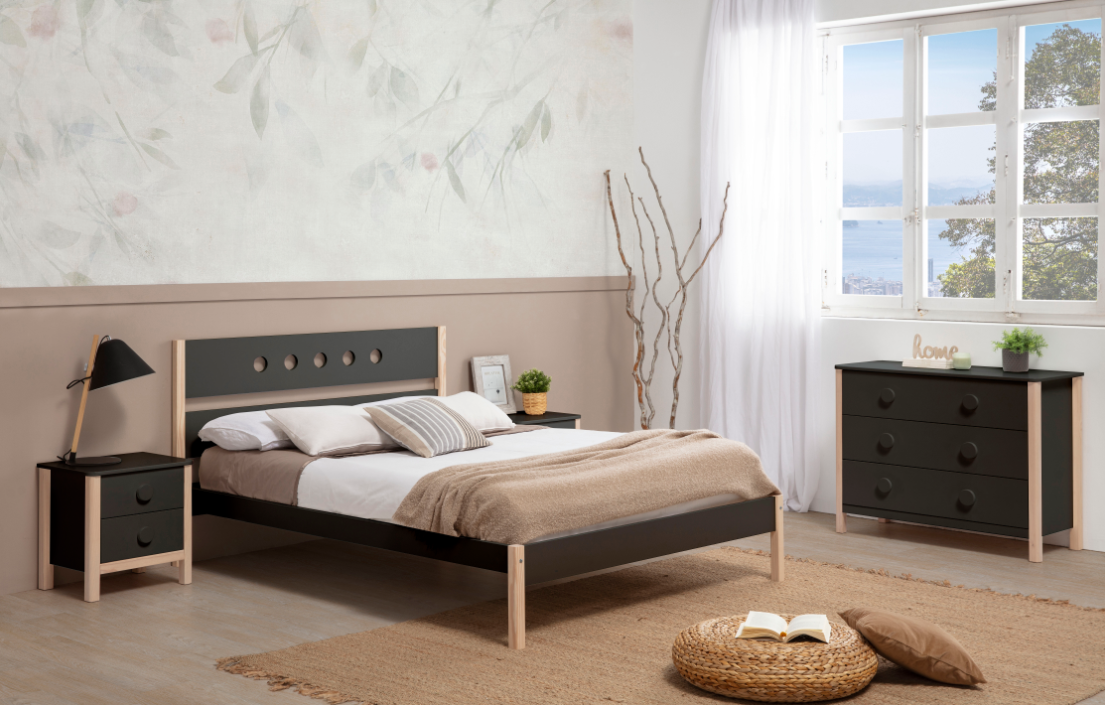 Cama Compte madera DM/PINO antracita 140x190cm