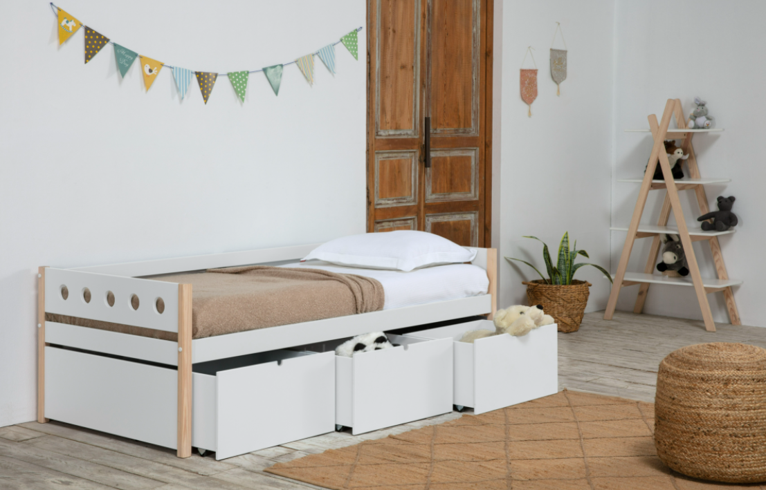 Cama con cajones Compte PINO/DM blanco 90x190cm