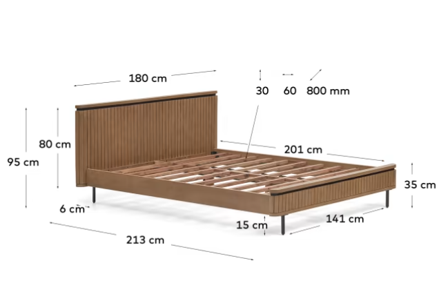 Cama London madera maciza de mango y metal negro 180x200cm