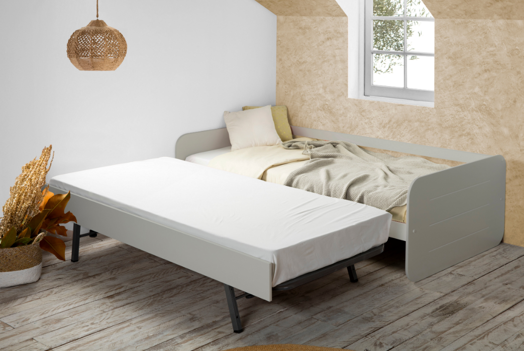 Cama nido redonda juvenil gris 90x190cm