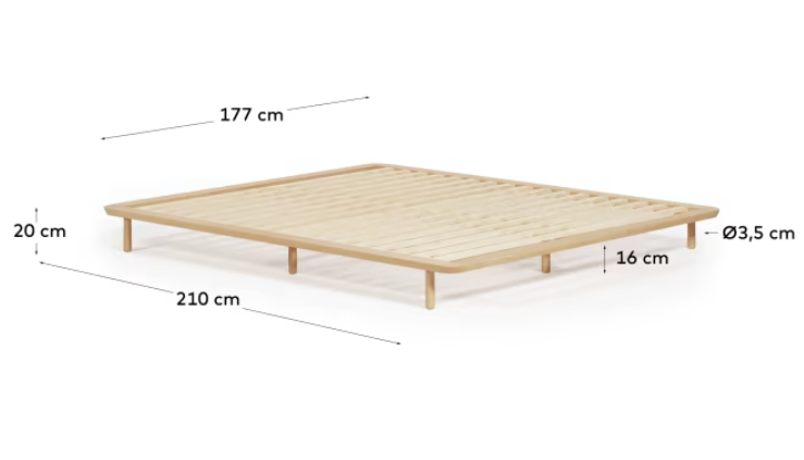 Cama Pafos de madera maciza de fresno 160x200cm