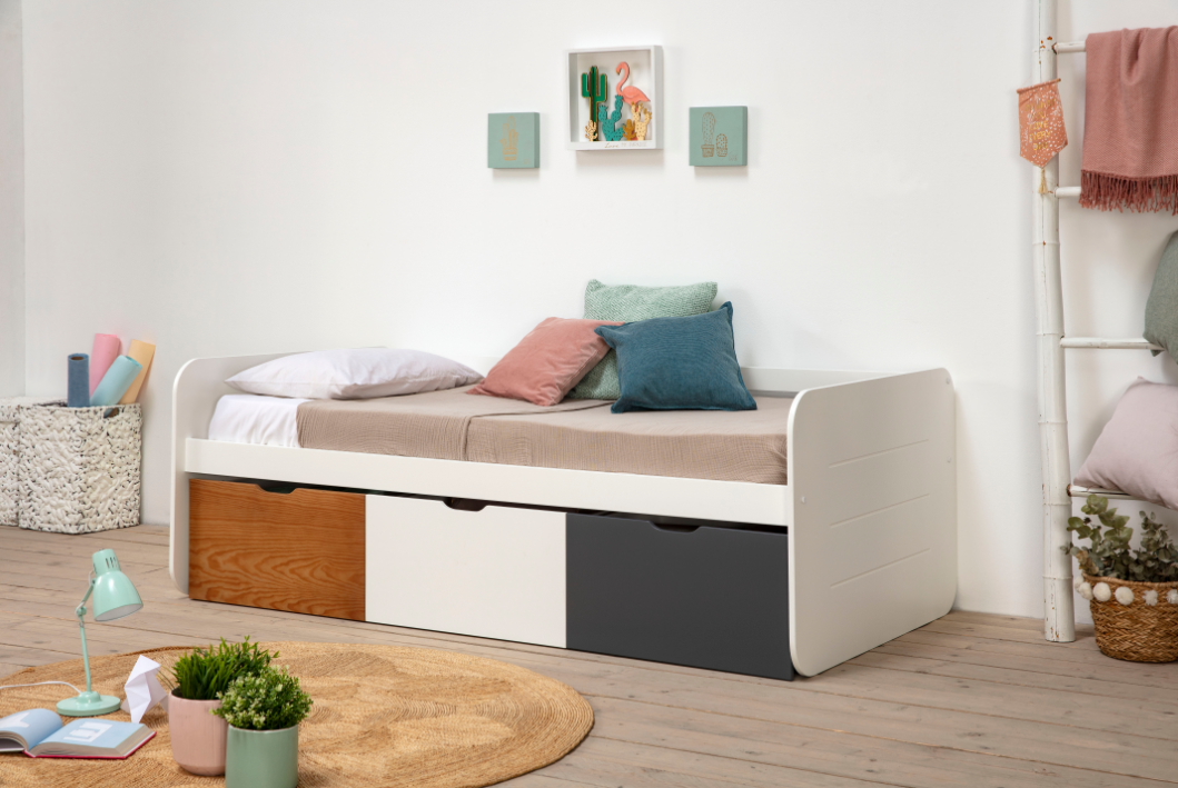 Cama con cajones Redona MDF blanco 90x190cm