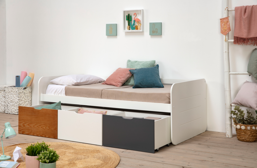 Cama con cajones Redona MDF blanco 90x190cm