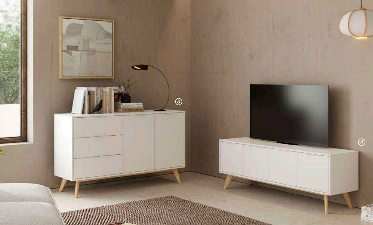 Mueble TV Campus madera de pino blanco 140x40 cm