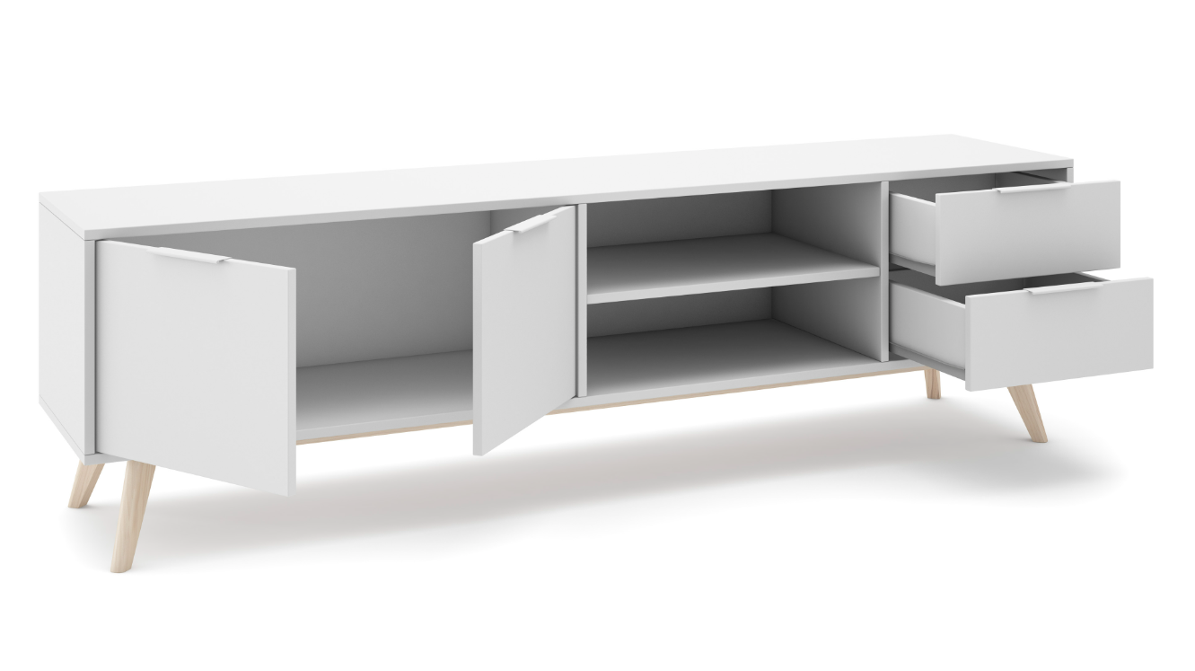 Mueble TV Campus madera de pino blanco 180x40 cm