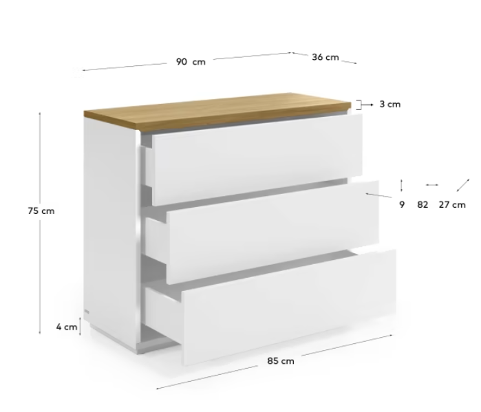 Cómoda Mascate chapa roble lacado blanco 90x75 cm