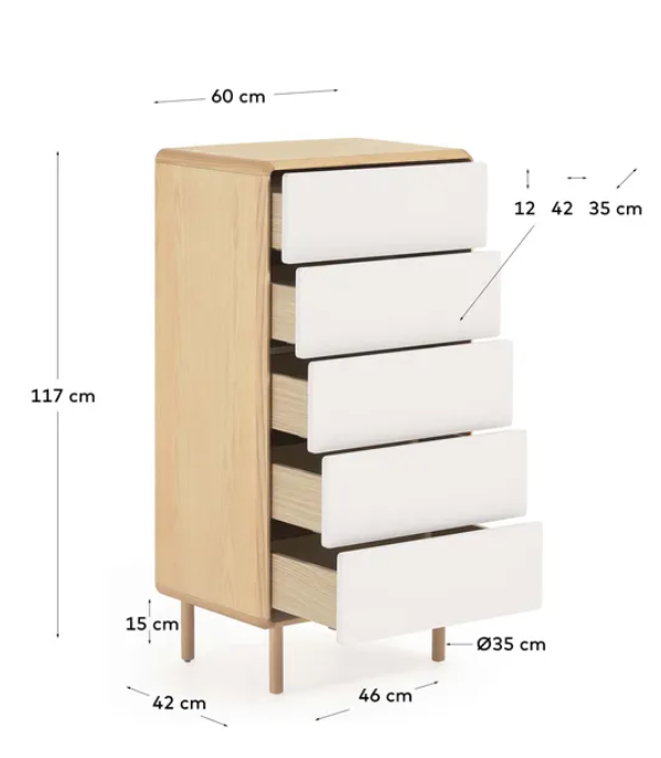 Cómoda Pafos madera maciza y chapa de fresno 60x117cm