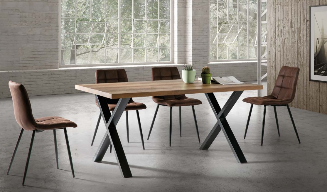 Conjunto de comedor next roble envejecido sillas industrial marron