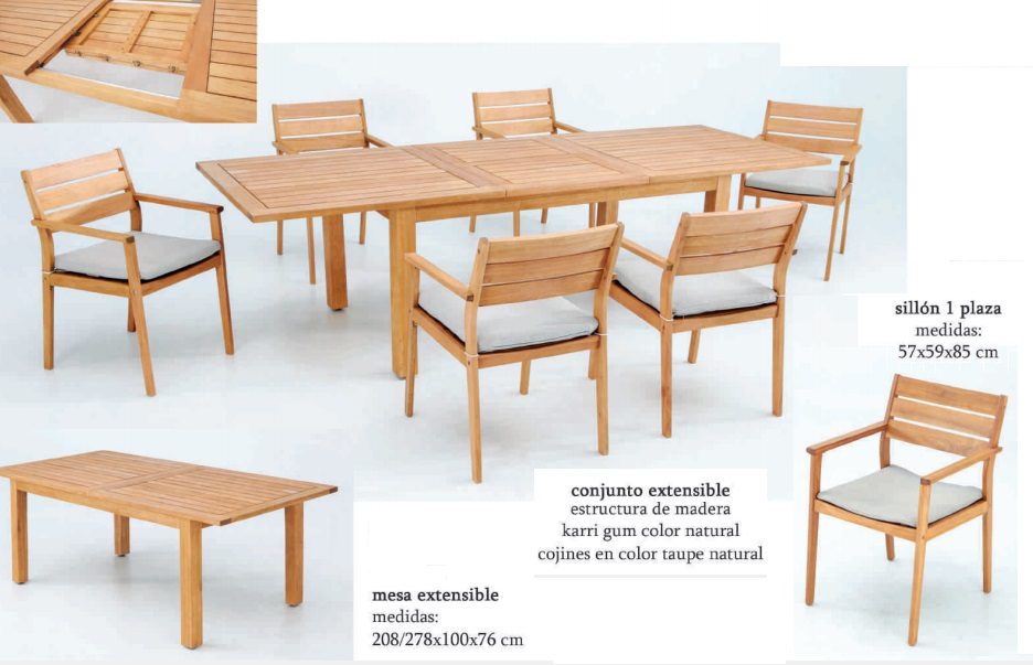 Conjunto terraza Hanna mesa extensible madera