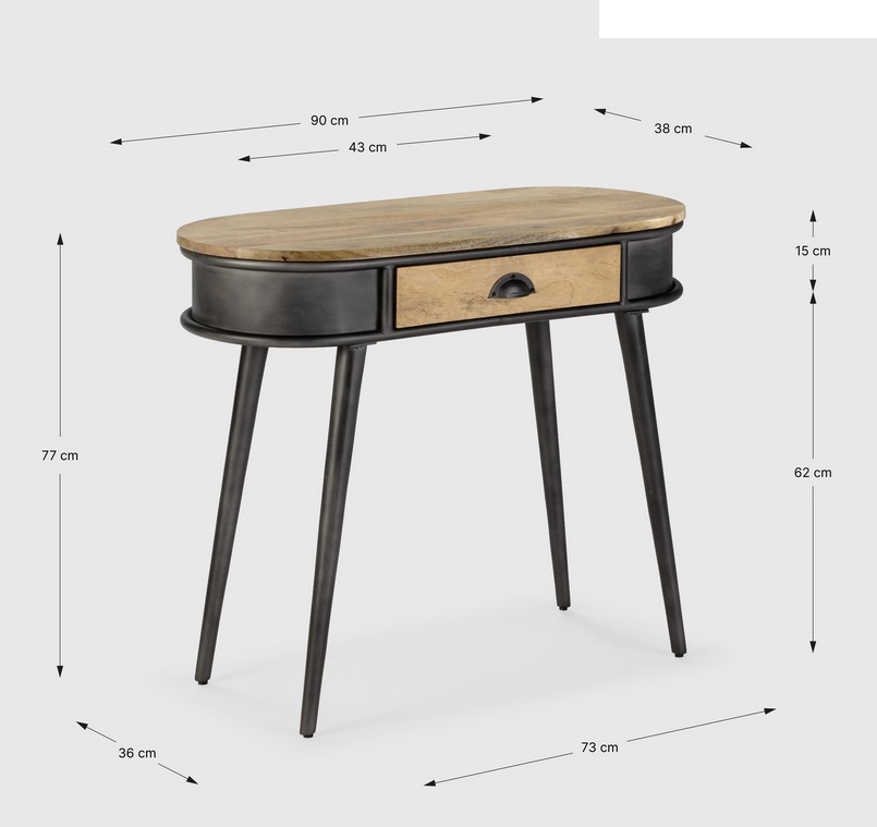 Consola Delhi industrial madera de mango acero