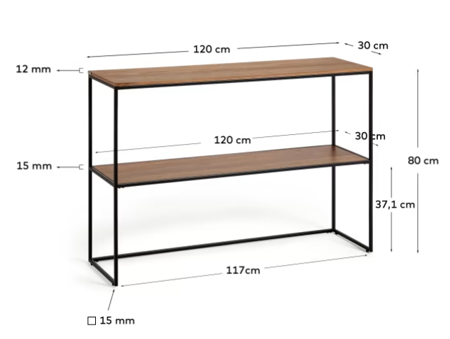 Consola Nofre chapa de nogal y de metal negro 120x80 cm