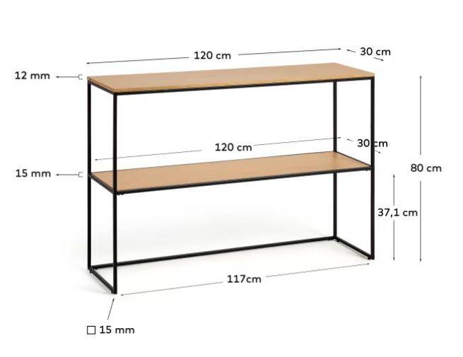 Consola Nofre chapa de roble y de metal negro 120x80 cm