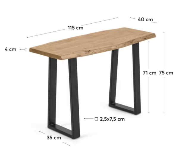 Consola wave madera acacia natural metal 115x40cm