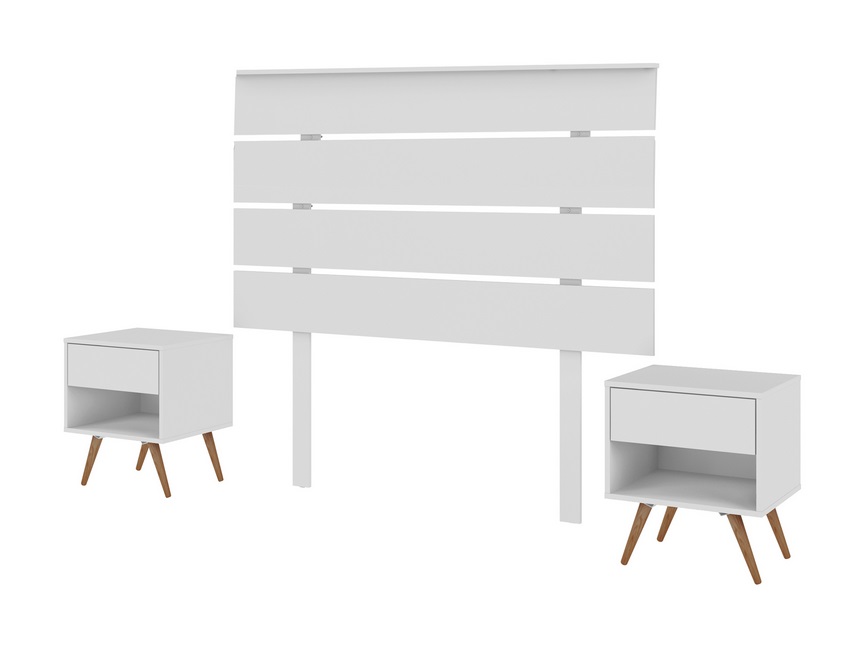 Conjunto dormitorio cabezal mesitas madera blanco Nordic