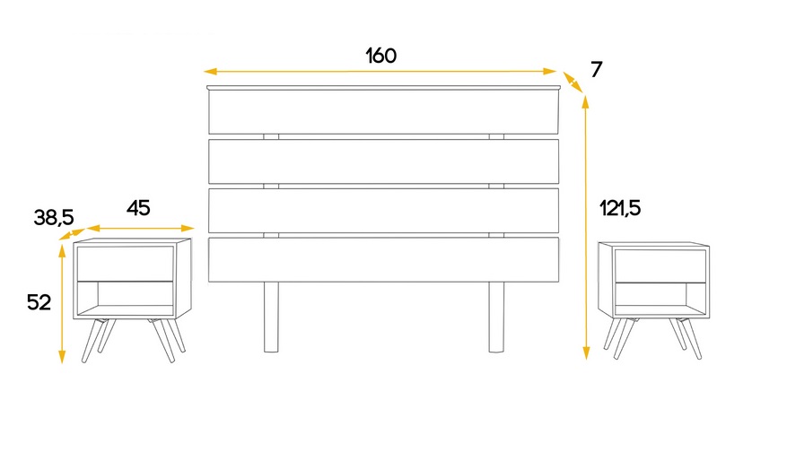 Conjunto dormitorio cabezal mesitas madera blanco Nordic