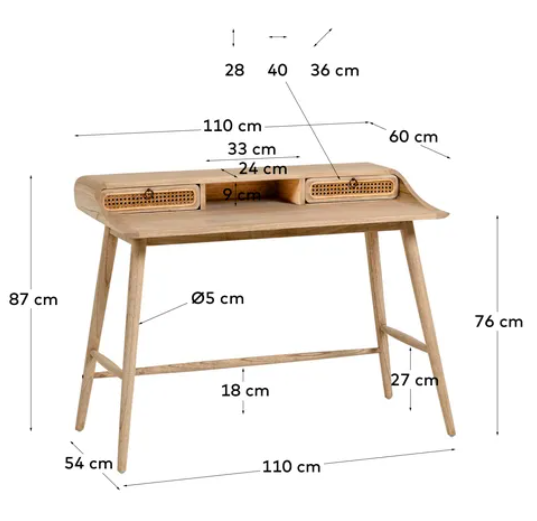 Escritorio Dakar madera natural ratan trenzado