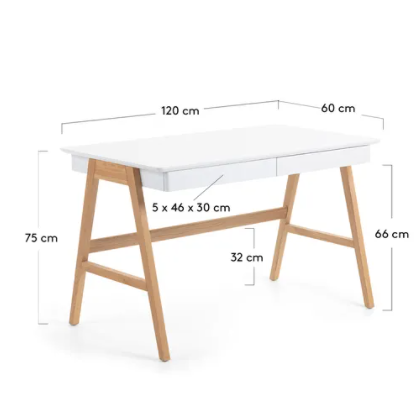 Escritorio Omega madera maciza roble color blanco 120x60 cm