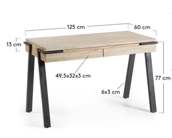 Escritorio Budapest madera maciza de acacia 125x60 cm