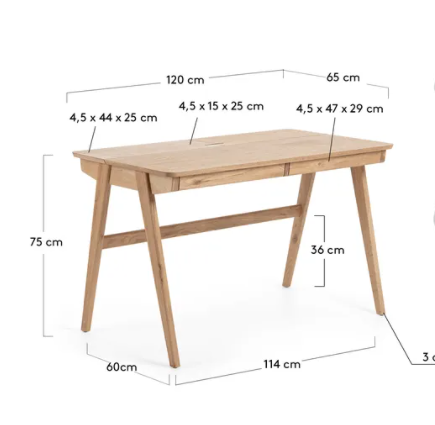 Escritorio Omega maciza de fresno 120x65 cm